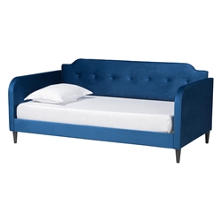 Baxton Studio Kaya Modern and Contemporary Navy Blue Velvet Fabric and Dark Brown Finished Wood Twin Size Daybed